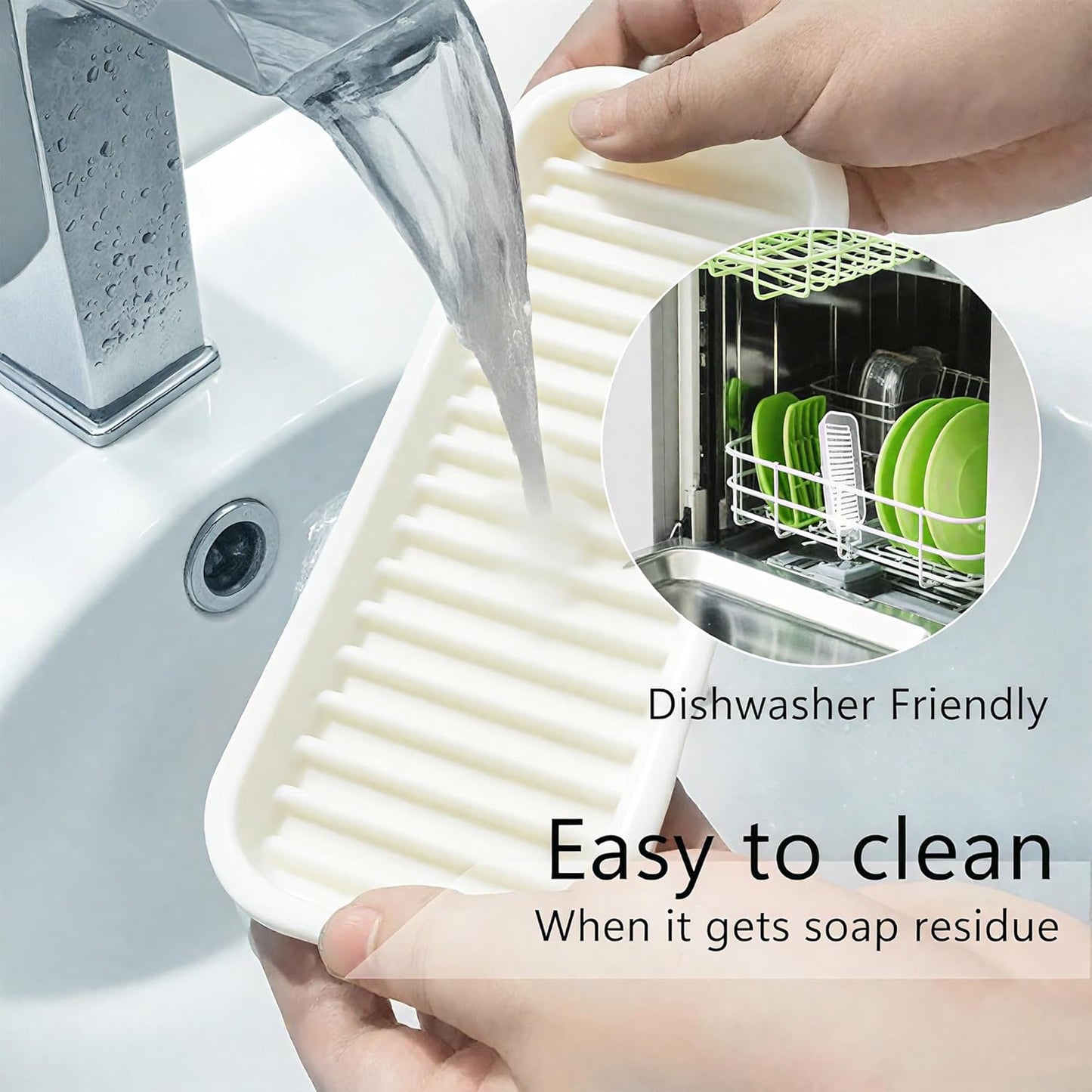 Mofason Silicone Sponge Holder, Tray for Soap and Sponge, Kitchen Sink Tray, Accessories to Help You Clean Kitchen Sink Sponge Rack（White, 2 Pack）