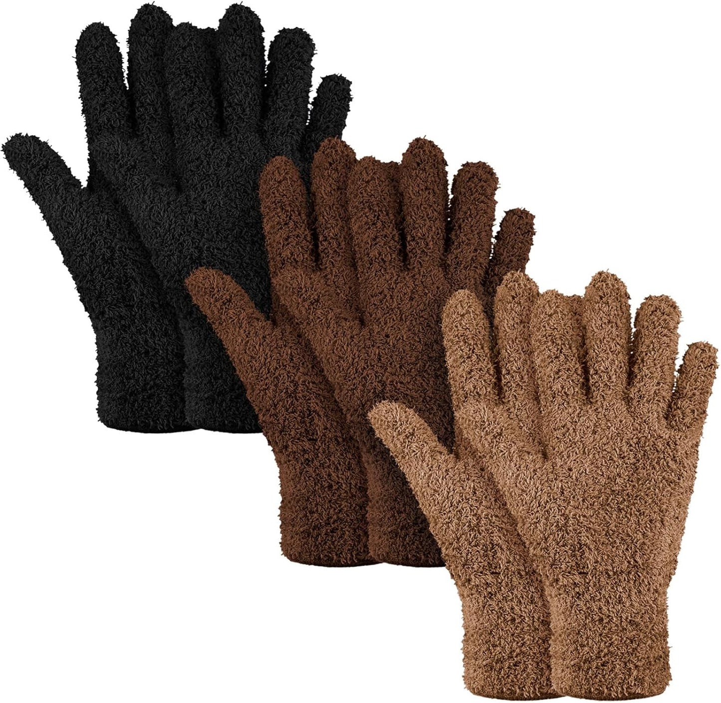 Patelai 3 Pairs Microfiber Plant Dusting Gloves Leaf Cleaning Gloves for Indoor Plants, Blinds, Furniture, House(Medium,Black, Brown, Dark Brown)