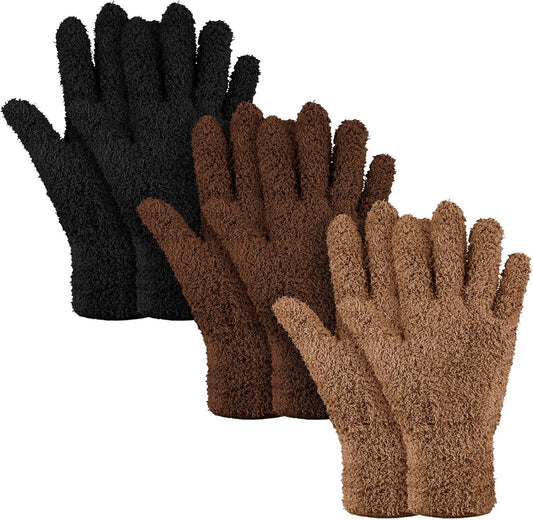 Patelai 3 Pairs Microfiber Plant Dusting Gloves Leaf Cleaning Gloves for Indoor Plants, Blinds, Furniture, House(Medium,Black, Brown, Dark Brown)