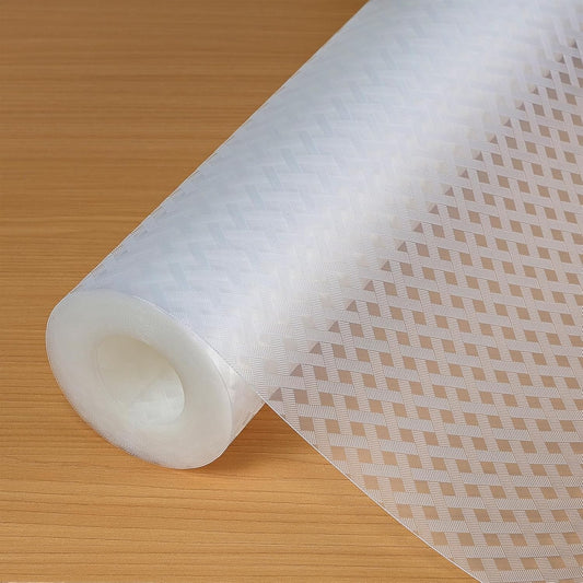 Shelf Liners 10 in x 20 ft EVA Drawer Mats, Non-Adhesive Cupboard Protector, Kitchen Cabinet Lining Fridge Liner (Clear Crossed Stripe, 25.4x610cm)