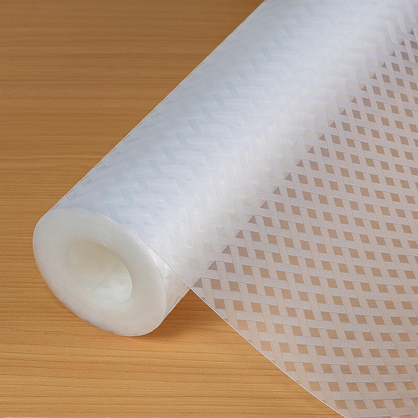 Shelf Liners 14 in x 20 ft EVA Drawer Mats, Non-Adhesive Cupboard Protector, Kitchen Cabinet Lining Fridge Liner (Clear Crossed Stripe, 35.6x610cm)
