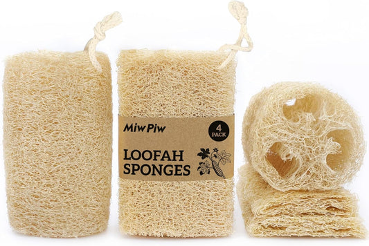 Natural Loofah Dish Sponge (Pack 4) - Vegetable Scrubber for Kitchen - 100% Biodegradable Compostable Dishwashing Scouring Pad Zero Waste