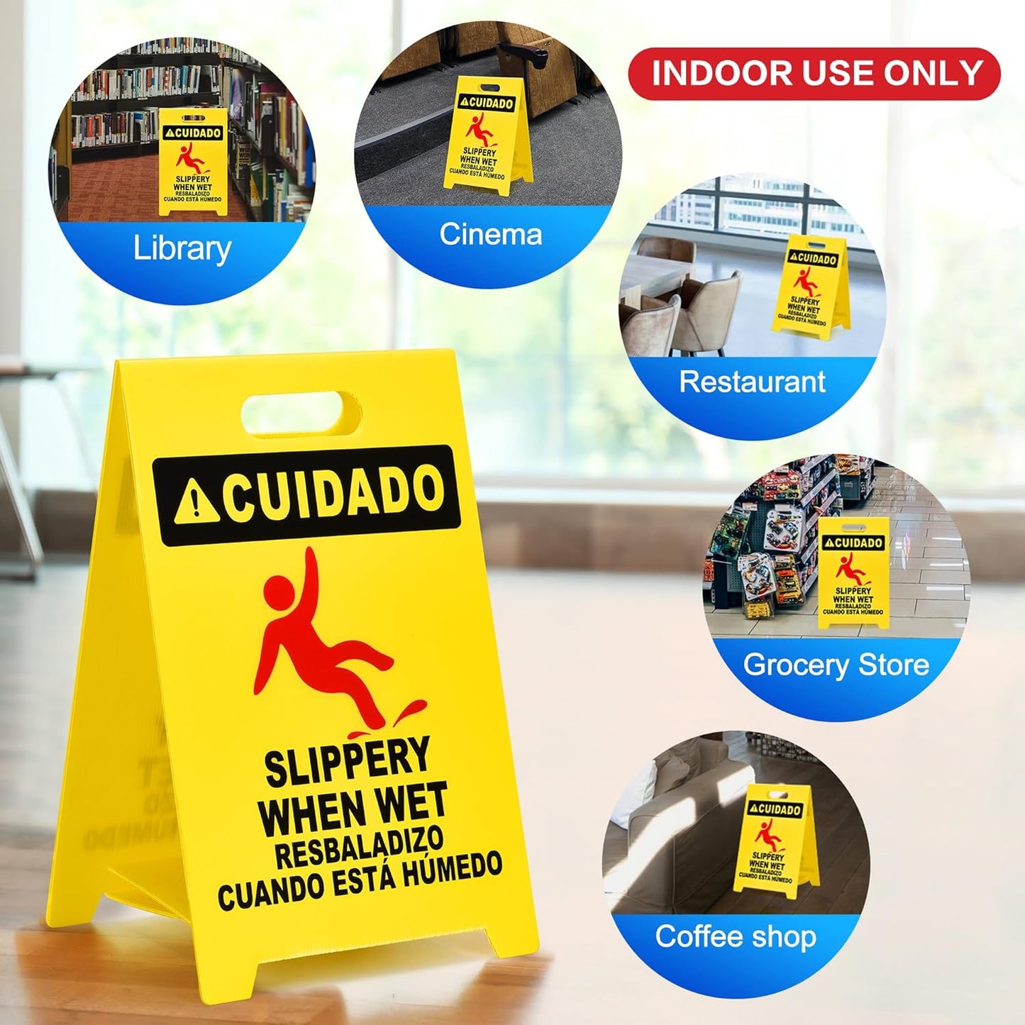MATTHEW CLEANING 19'' Industrial Wet Floor Sign 6 Pack 2-Sided Durable Corrugated Plastic Birght Yellow Multilingual Warning Signs Commercial Caution Wet Fold-out Floor Signs For Indoors