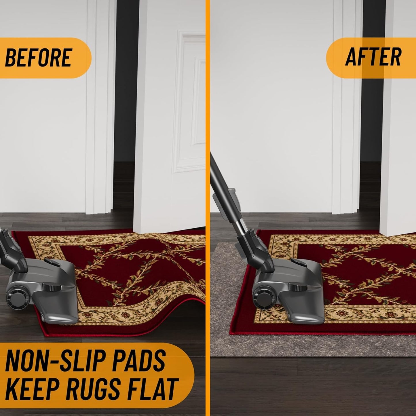 Ottomanson 2' x 3' Non-Slip Rug Pad Gripper 1/4 Inch Thick Dual Surface Felt + Rubber Gripper - Safe for All Floors, Brown