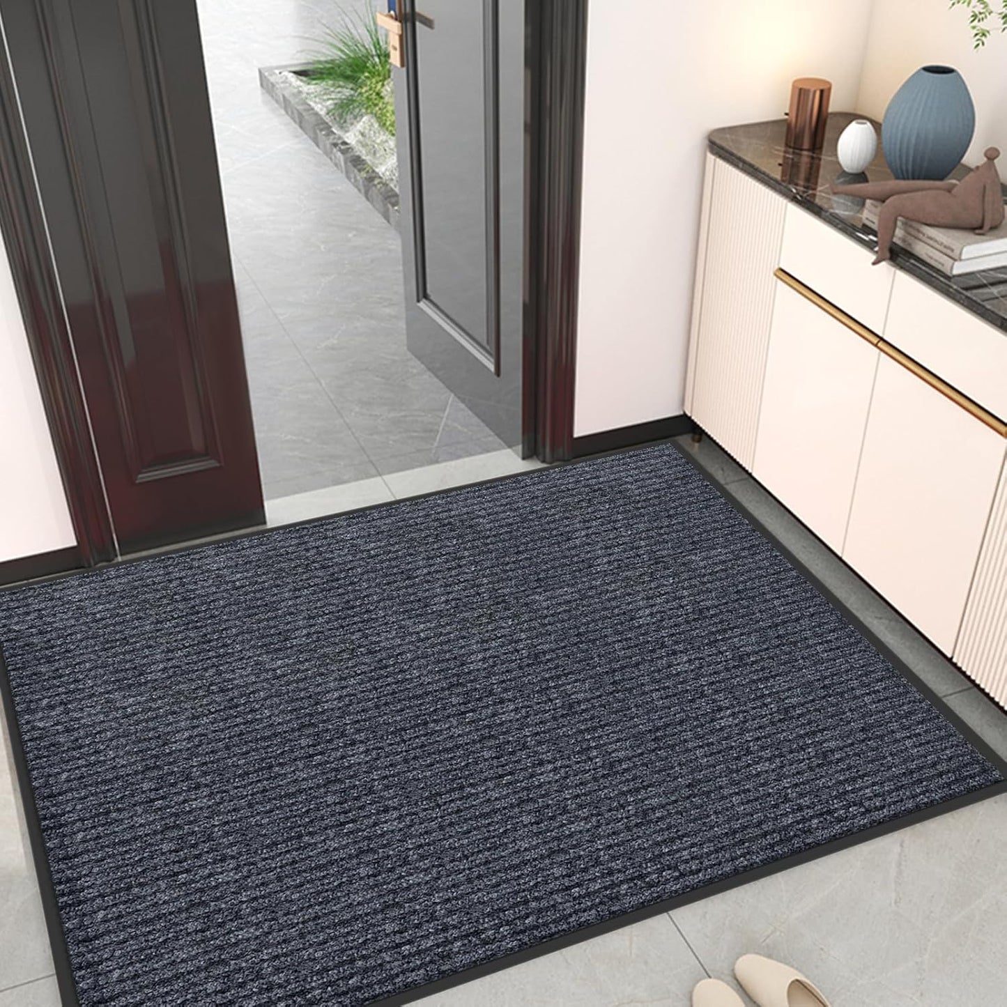 Kuyal Front Door Mat, 3'x5' Indoor Outdoor Entrance Mat, Commercial Floor Mats Inside Outside Entrance, Heavy Duty Durable Welcome Mats, Rubber Backing Non Slip Outdoor Mats for Entryway,Dark Gray