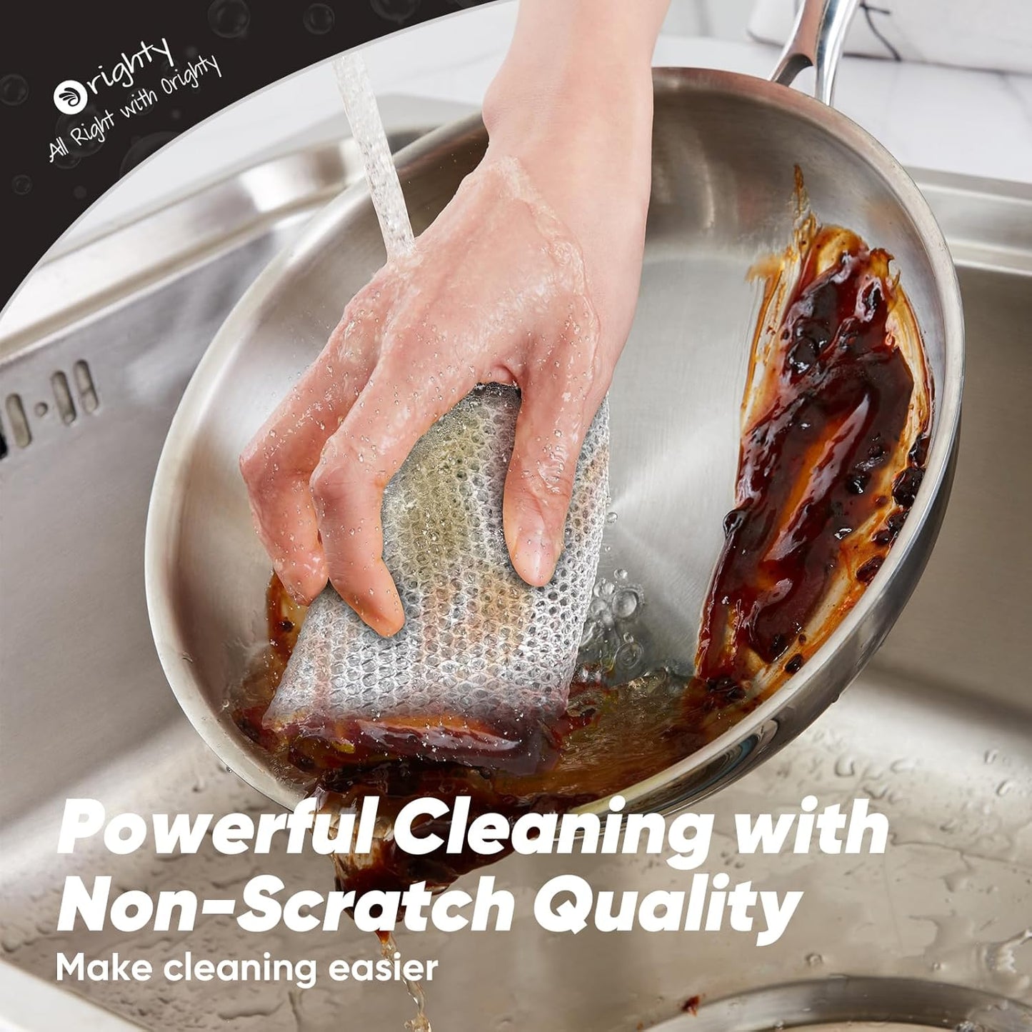 Orighty 12 Pcs Multipurpose Wire Dishwashing Rag, Non-Scratch Wire Dish Cleaning Cloths for Wet and Dry, Reusable Steel Scrubber for Kitchen, Powerful Dishcloth Rag for Cookware, Dish, Stove-7"x8"