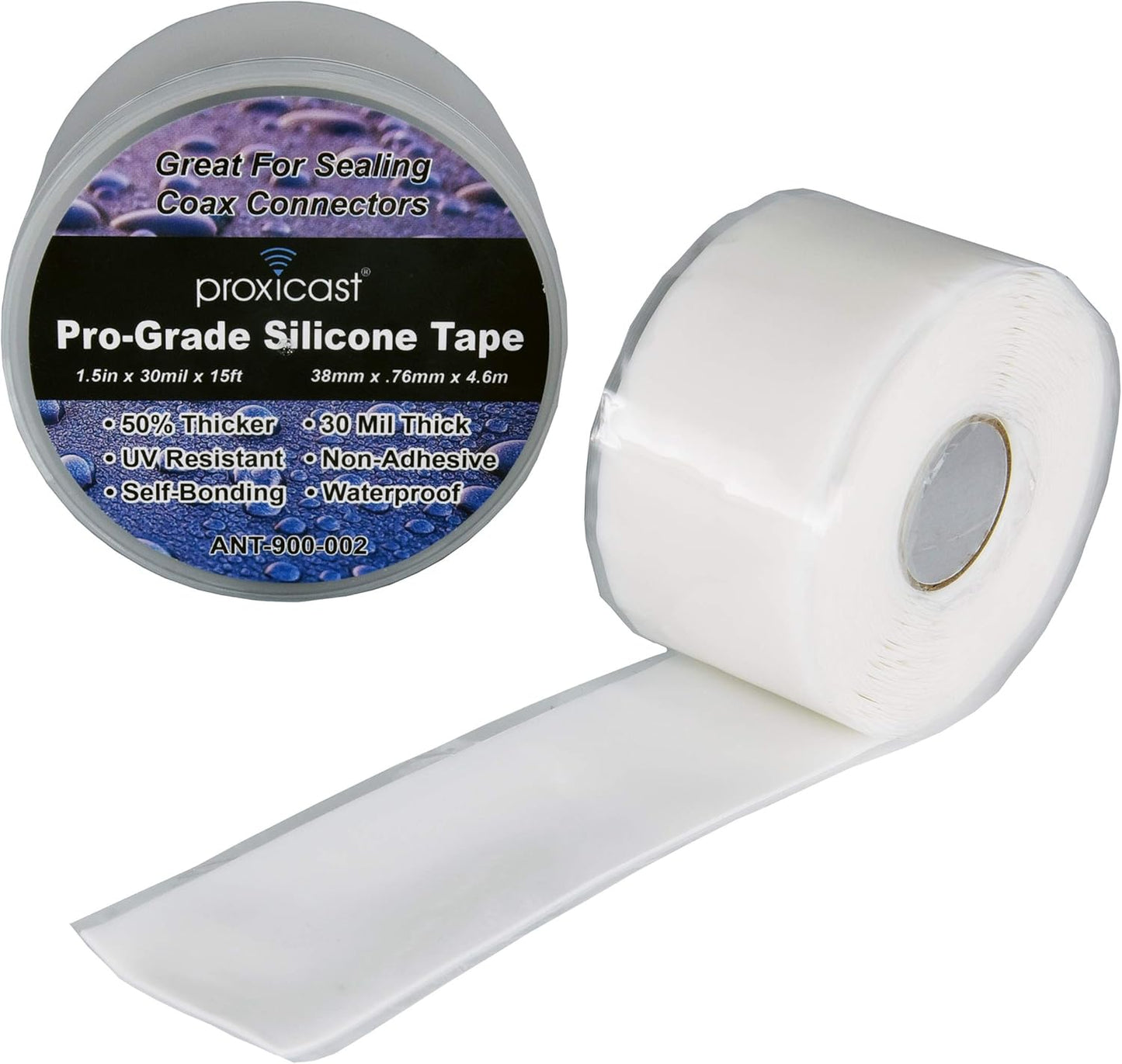 Proxicast Pro-Grade Extra Strong 30mil Weatherproof Self-Fusing Silicone Rubber Sealing Tape For Outdoor Antenna Coax & Electrical Cables, Hose/Pipe Leaks & Emergency Repairs (1.5" x 15' roll) - White