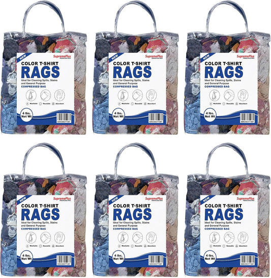 Premium Color Knit Cleaning Rags (4 lb. Bag - Pack of 6) – Shop Rags Bulk for Workshops, Mechanics, Painters, and Home Use, Multipurpose Cotton T-Shirt Rags
