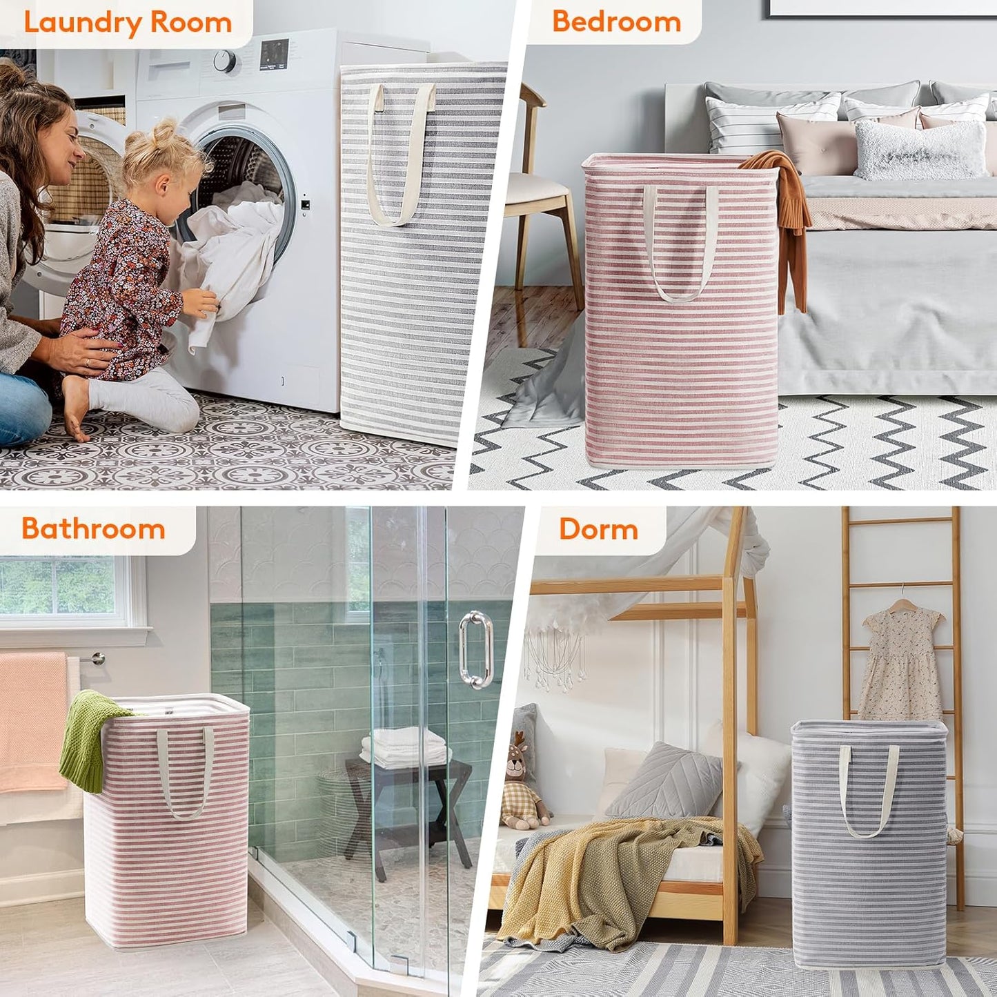 Lifewit 2 Pack Laundry Hamper Large Collapsible Laundry Basket, Freestanding Waterproof Cloth Hamper with Easy Carry Handles in Laundry Room Bedroom Bathroom Dorm for Adult, Gray&Pink, 2 x 80L