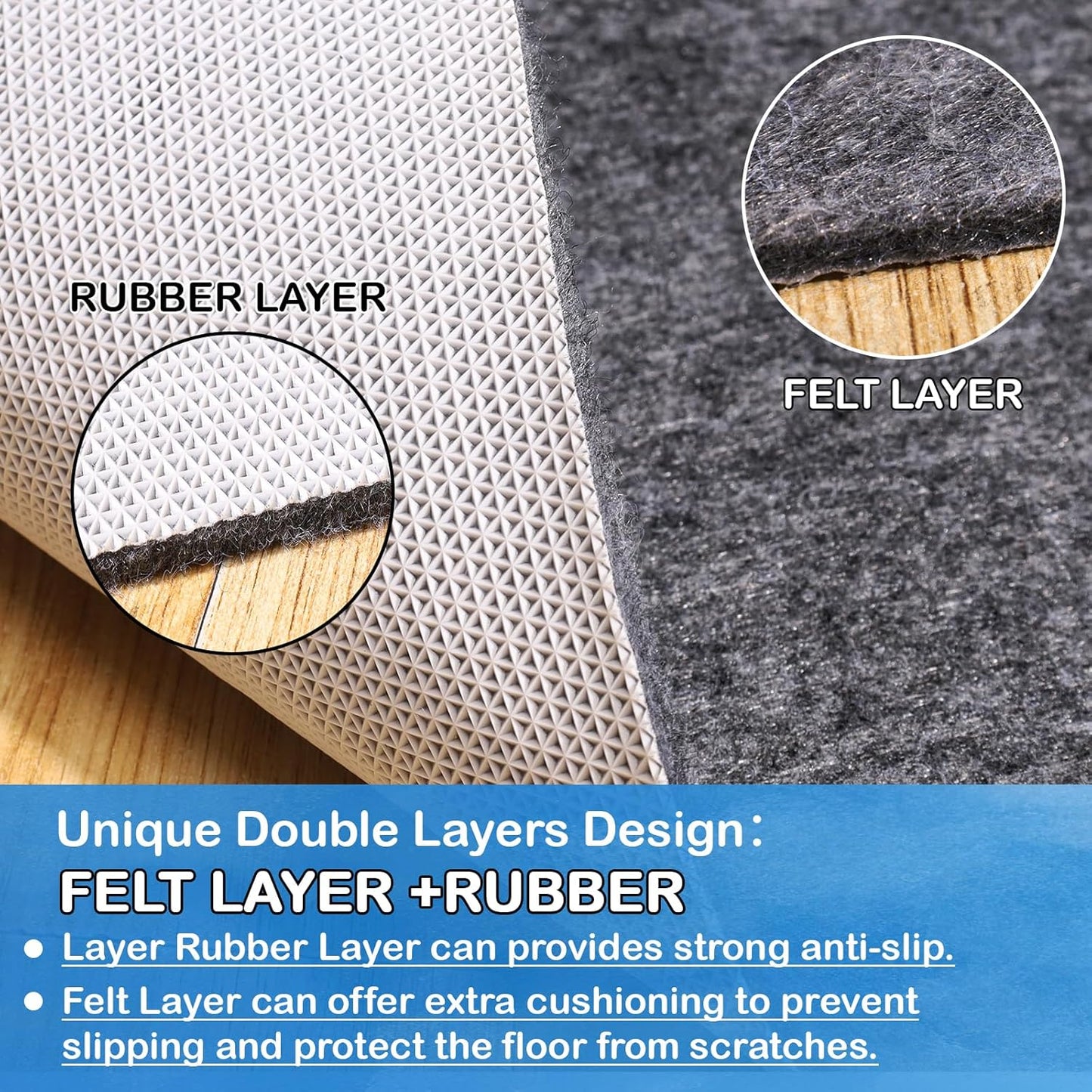 Non-Slip Rug Pads 9 x 12 ft, 100% Waterproof Extra Large Area Rugs Non Skid Rug Pad for All Floors and Finishes Durable Hardwood Floor Protective Felt Keeps Rugs in Place, Safe and Secure