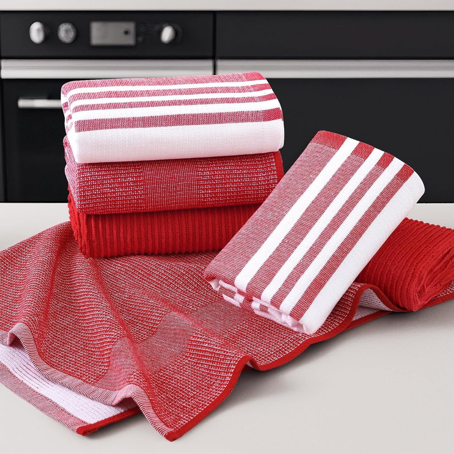 Homaxy Premium Kitchen Towels(18”x 28”, 3 Pack), Large Cotton 380 GSM Kitchen Hand Towels, Soft and Absorbent Terry Dish Towels, Multipurpose Tea Towel Set with Hanging Loop, Red