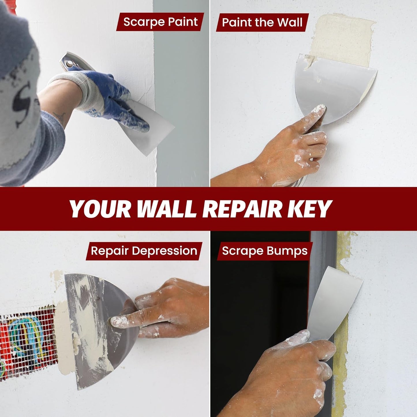 Putty Knife Set,4 PCS 2",3",4",6" One Piece Premium Polished All-Stainless Steel Scraper Tool for Drywall Finishing,Professional Grade Putty Blade for Scraping Paint, Taping