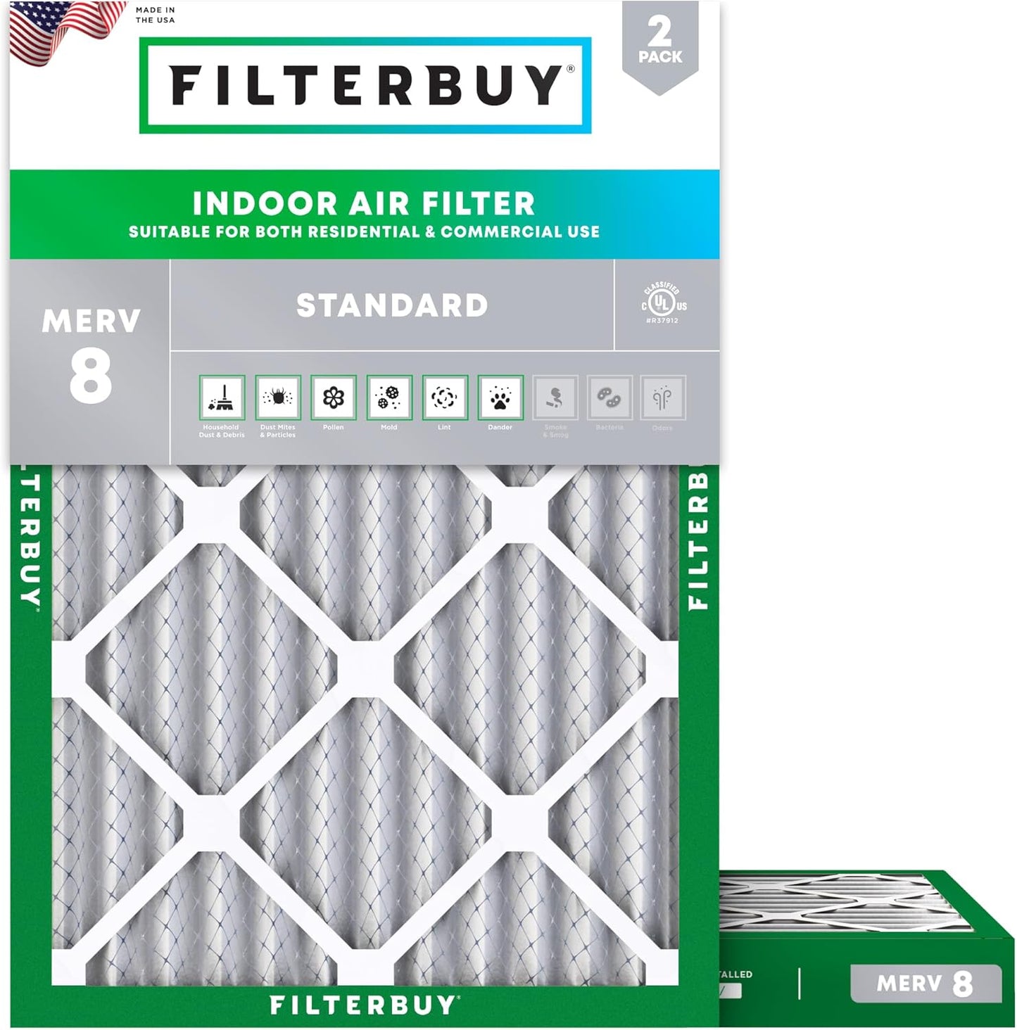 Filterbuy 17x22x2 Air Filter MERV 8 (MPR 700) Dust Defense Replacement (2-Pack), Electrostatic Pleated HVAC AC Furnace Filters, Made in USA (Actual Size: 16.50 x 21.50 x 1.75)