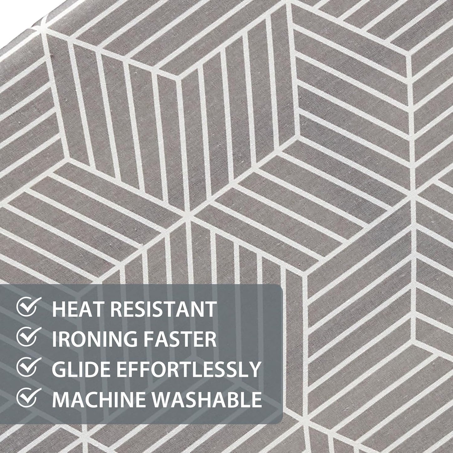 Over The Door Ironing Board Cover 13 x 37 inch, Small Iron Board Cover w Heat Reflective 3 Layers Thick Padding with Hook and Loop Fasteners (Gray Cube)