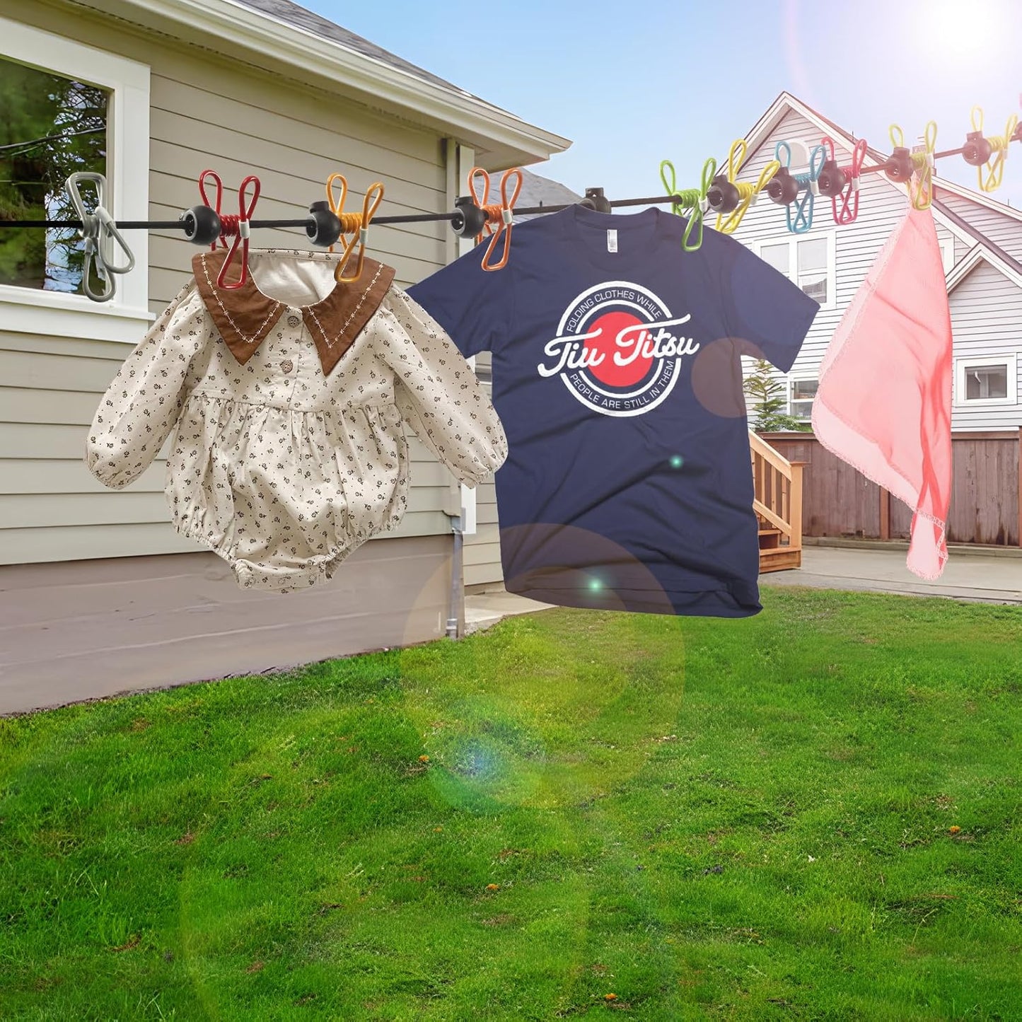 2 Pack Camping Clothesline Portable 12 Clothespins, Red Camping Accessories Travel Clothesline for Outdoor Indoor, Retractable Clothes Line Elastic Clothesline for Camper Hotel Room