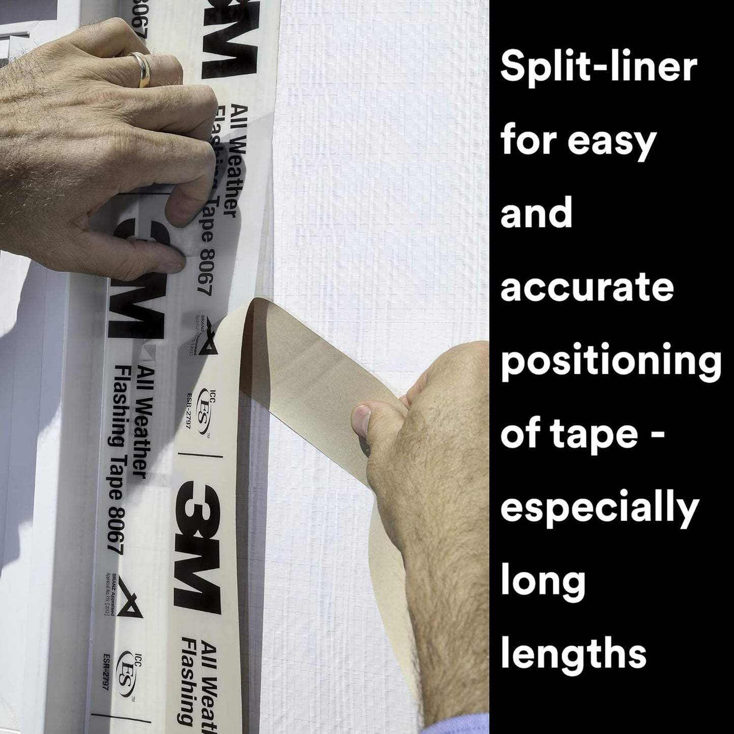 3M All Weather Flashing Tape 8067, 2 in x 75 ft, 1 Roll, Adhesive Backed Split Liner, Prevents Moisture Intrusion, Waterproof Flashing Seals Doors, Windows, Openings in Wood Frame Construction, Tan
