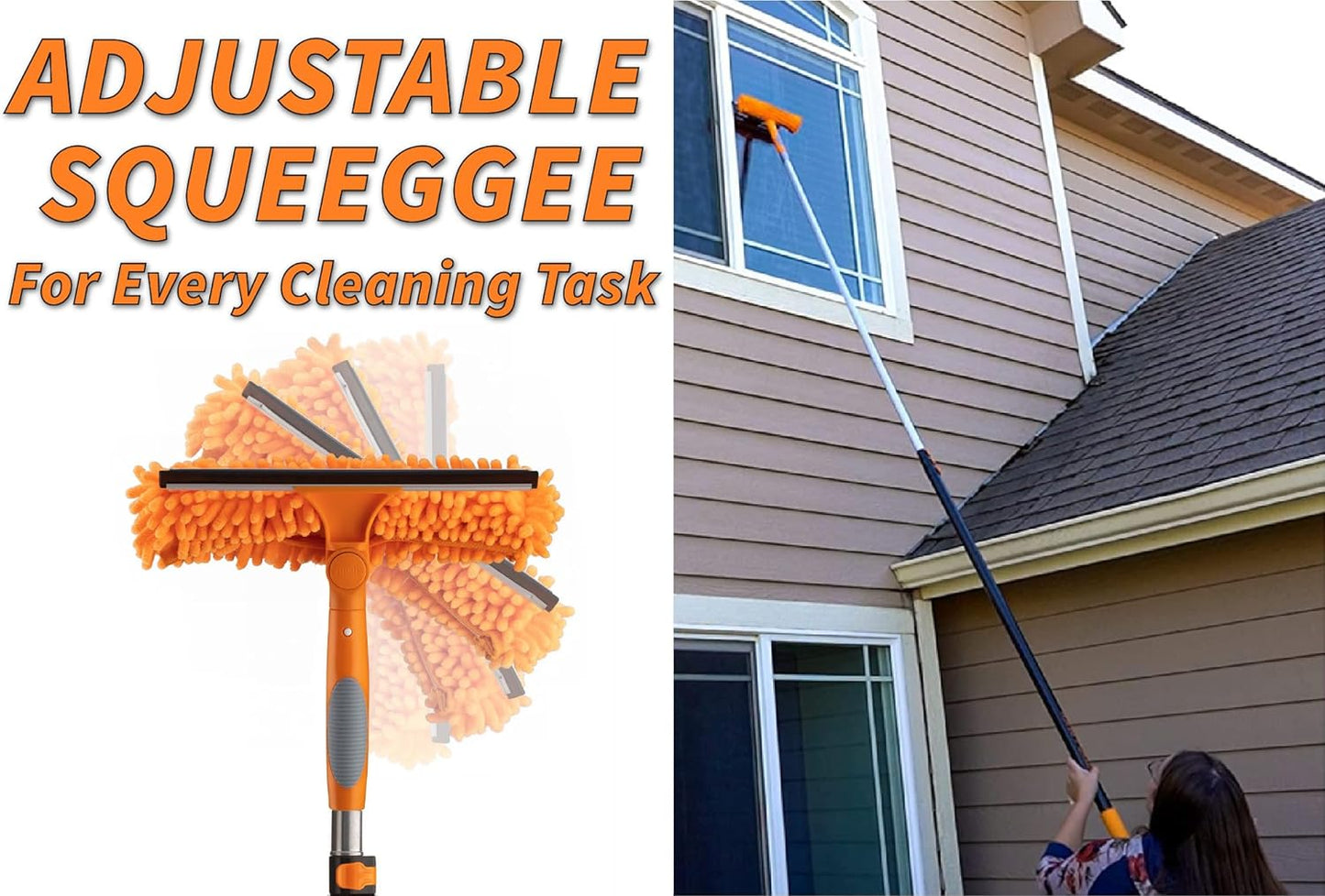 20 Foot High Ceiling Duster Kit and Scrub Brush with 4-12 ft Extension Pole // Telescoping Duster, Window Squeegee and Cobweb Duster with Extension Pole // Interior and Exterior House Cleaning Brushes