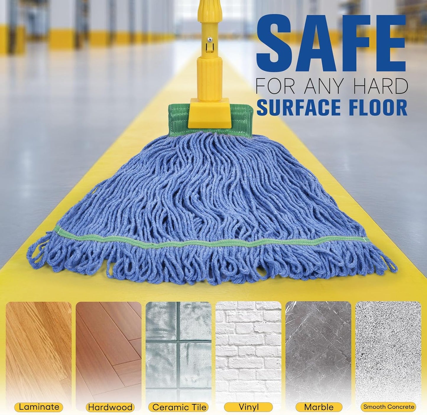 Matthew Cleaning Commercial Mop Head Replacement, 5 Inch Wide Headband, Looped End Cotton Blend String Wet Mops for Floor Cleaning, 18 oz Medium, 6-Pack Blue