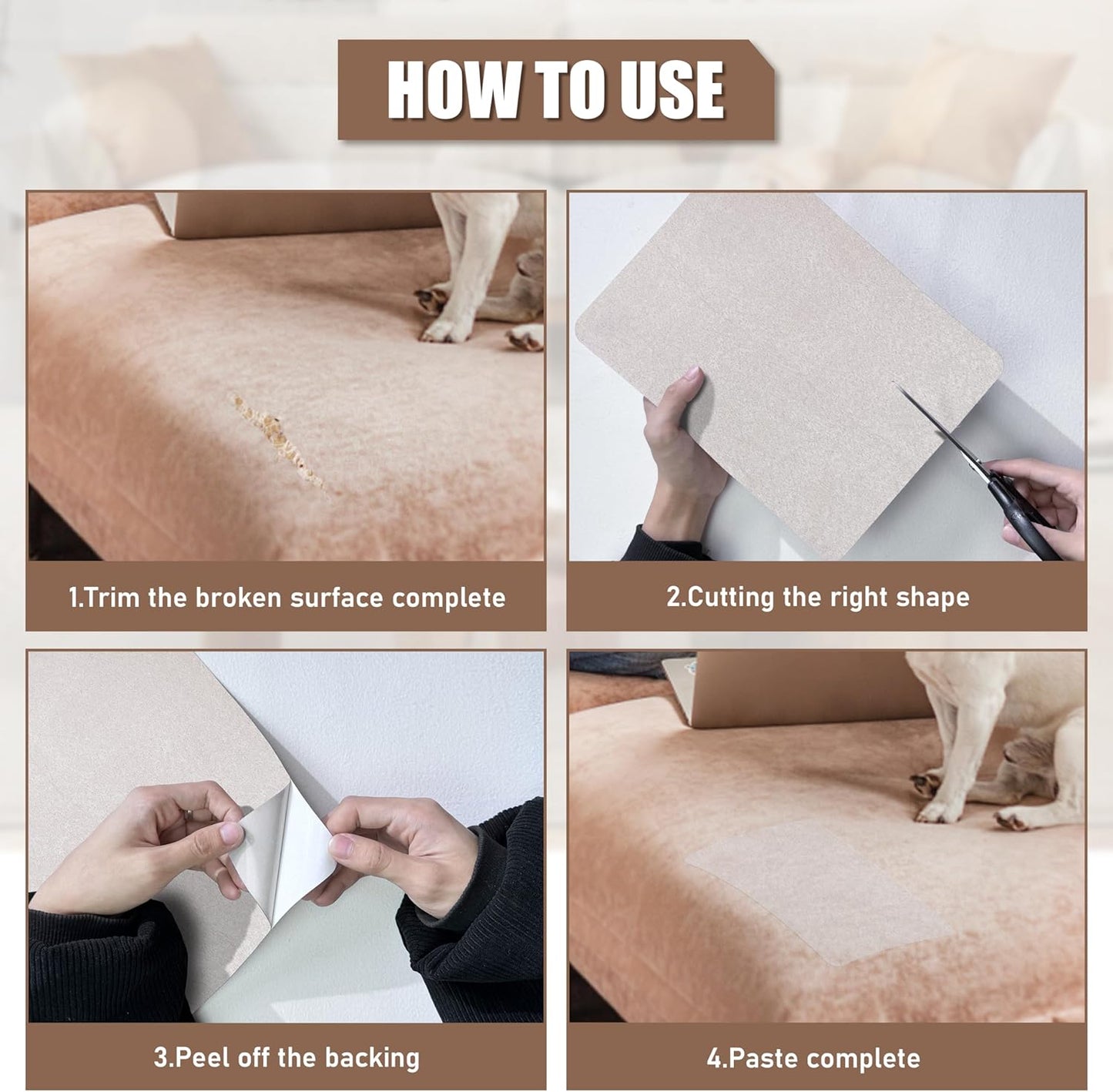 Azobur Fabric Couch Repair Patch 8.3 x 11 inches,Self-Adhesive Fabric Repair Patch for Furniture,Handbag,Sofa,Car Seats-(Black)