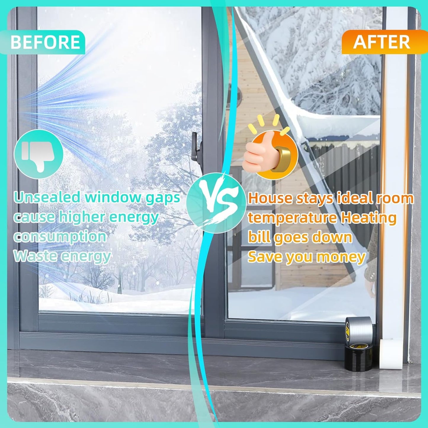 Window Weather Stripping Door Seal Tape Black, 2in x 66FT, Automotive Weatherstrip Adhesive Seal Strip for Car Auto Trunk, Weatherproof Gap Sealing Sealer Draft Blocker, Residue Free