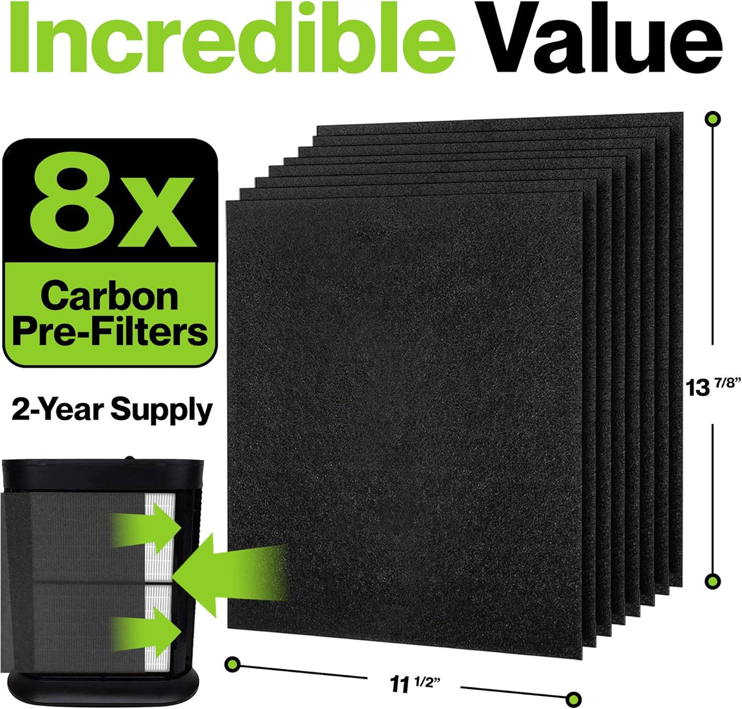 Durabasics 8 Pack Replacement Prefilter for Honeywell HPA200 | Carbon Pre Filter Replacements for Honeywell Prefilter A, Air Filter A, HRF AP1, HRF-A200, and HPA200 Filters