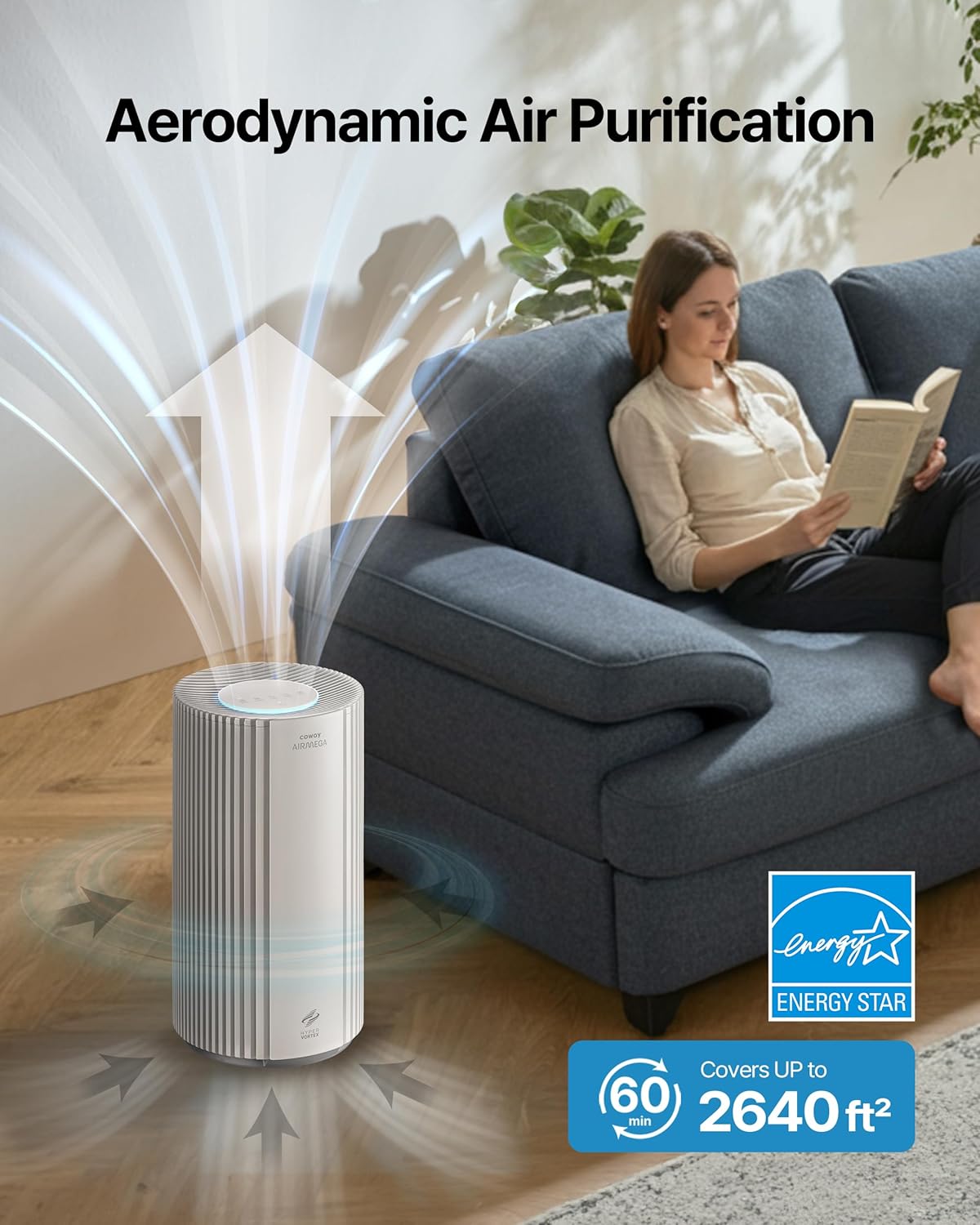 COWAY Air Purifiers for Large Room Whole Home Up to 2,640 ft², True HEPA Filter for Smoke, Allergies, Pet Dander, Odor, PM 10 AQI, Turbo Eco Mode, Timer, Energy Star, 3yr Warranty, Airmega 350 White