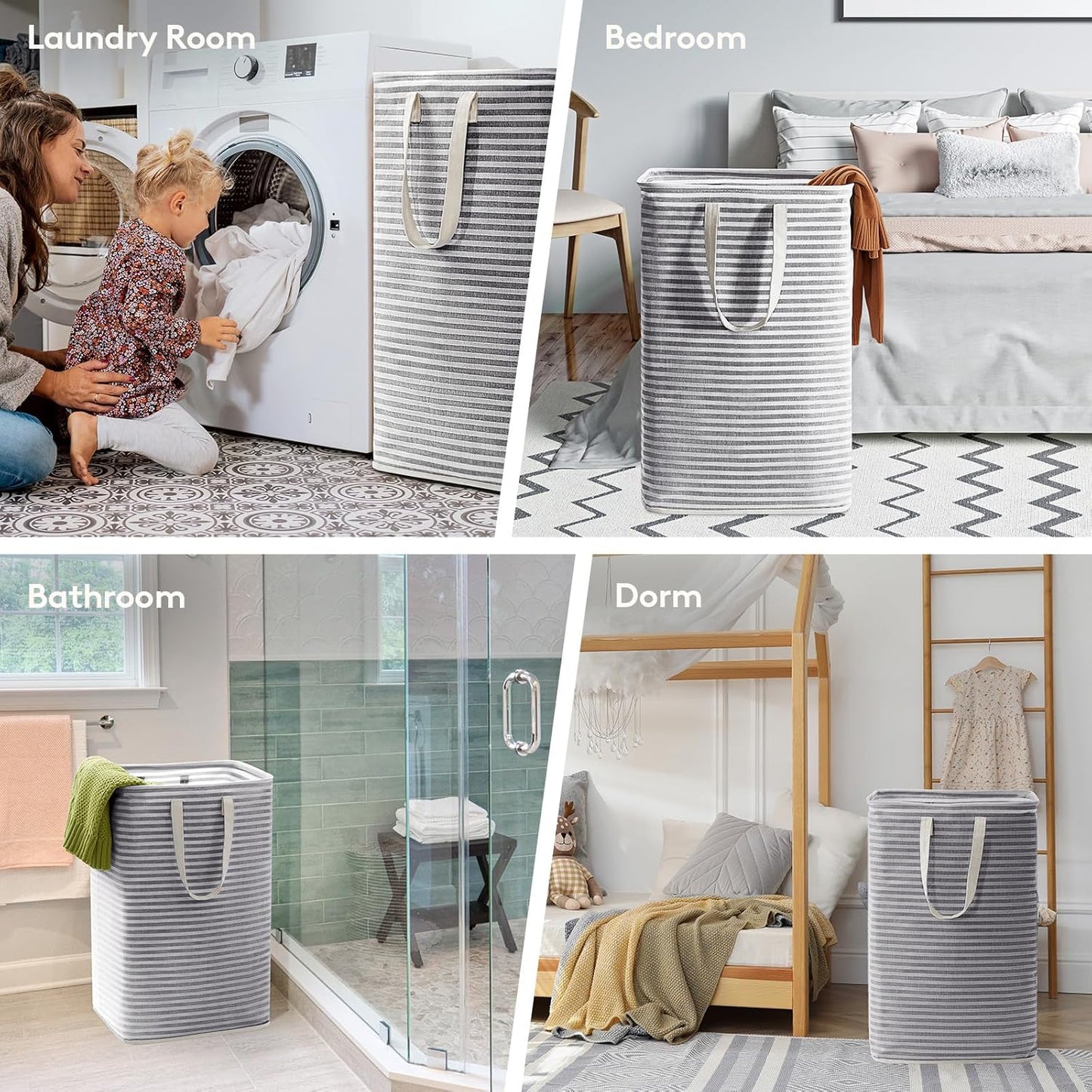 Lifewit 3 Pack Laundry Hamper Large Collapsible Laundry Baskets, Freestanding Waterproof Clothes Hamper with Easy Carry Handles in Laundry Room Bedroom Bathroom College Dorm for Adults, Black, 3 x 80L