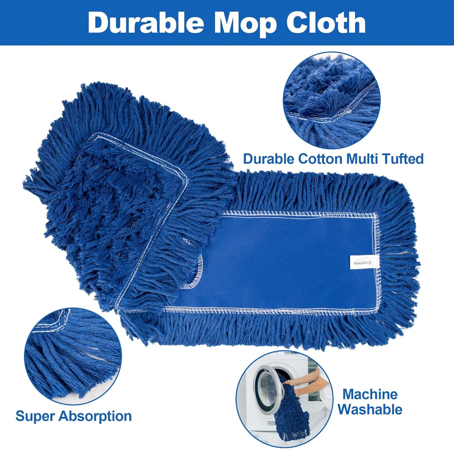 4 Pack - 24-Inch Washable Dust Mop Heads – Full Cloth, Extra Durable, Easy Button - No Clinging to Hair or Fur, Easy to Use Replacement for Commercial and Home Cleaning - iDeaology