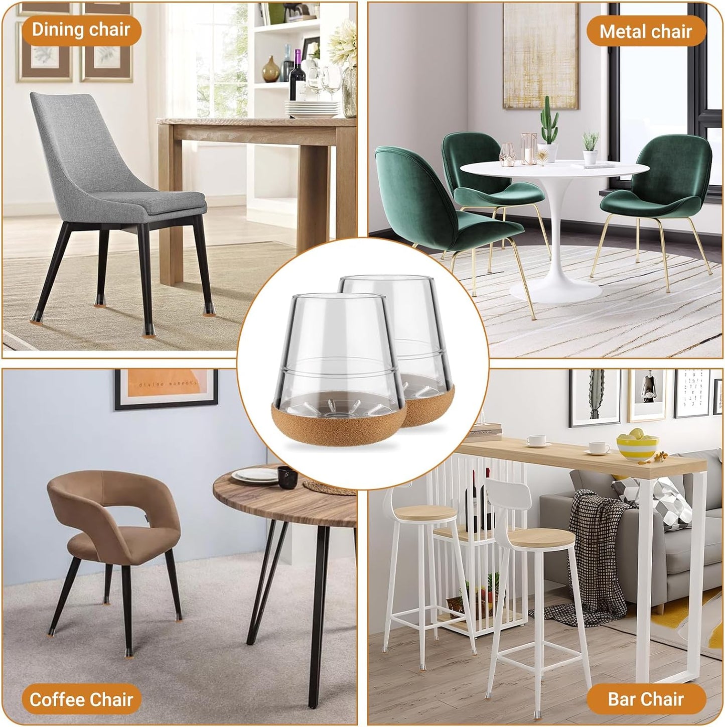 24 PCS Silicone Chair Leg Floor Protectors Small (0.8"-1") Rubber Felt Furniture Pads Chair Legs Caps/Covers for Hardwood Floors, Tile from Scratches & Reduce Noise - Round, Clear