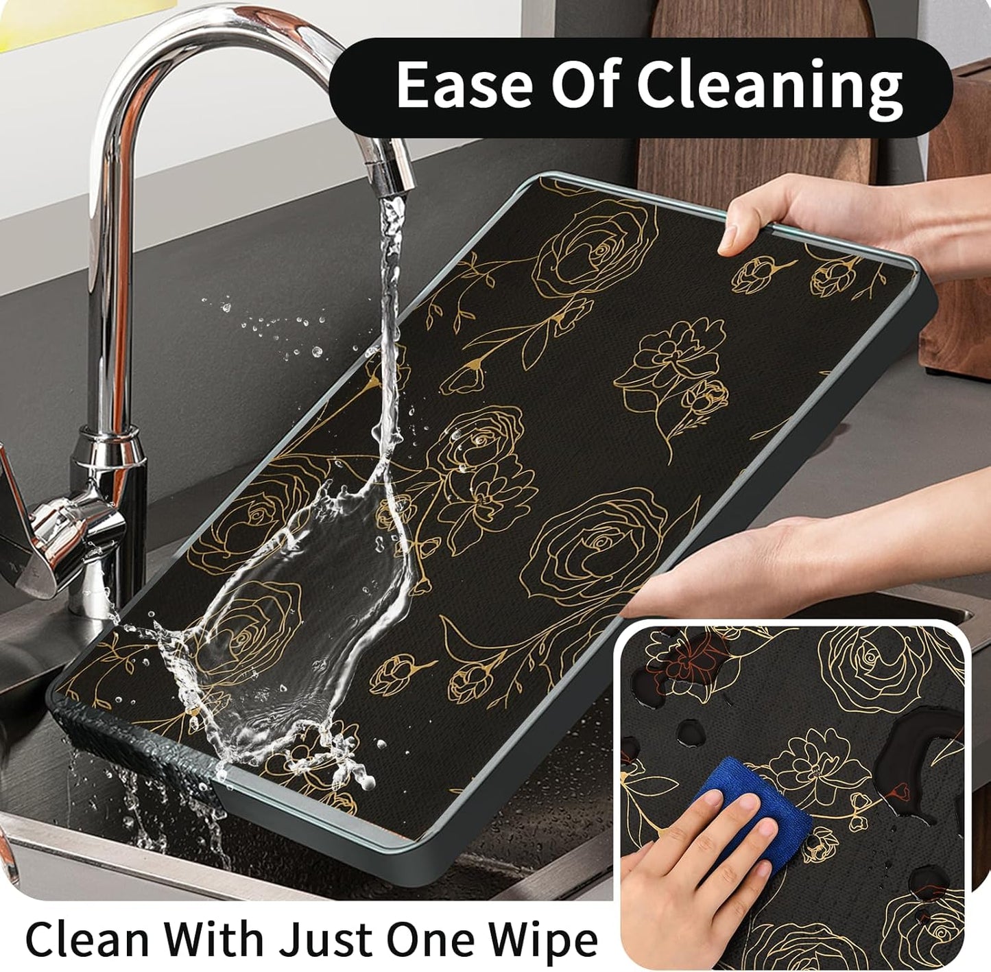 Shelf Liners for Kitchen Cabinets 12in x 30FT Non Adhesive Drawer Liner Black Floral Thickened Shelf Liner Paper Strong Non-Slip Easy to Clean for Tool Box Refrigerator with Knife and Tape Measure