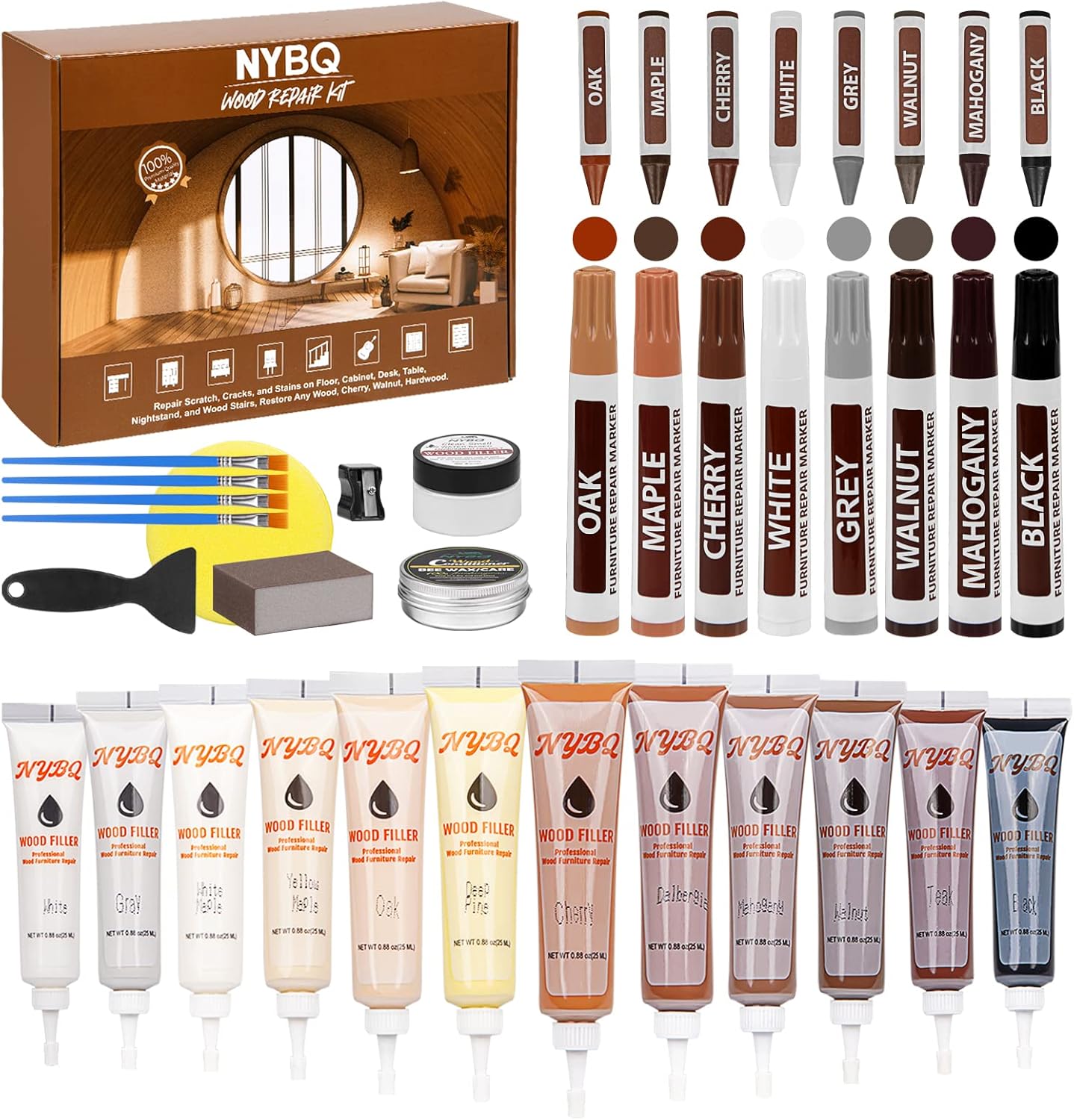 Wood Furniture Repair Kit- Set of 41 Laminate Vinyl Floor Repair Kit Wood Fillers,Floor Scratch Repair, Touch Up Markers, Restore Hardwood Scratches, Cracks, Hole for Floor, Table, Door, Cabinet