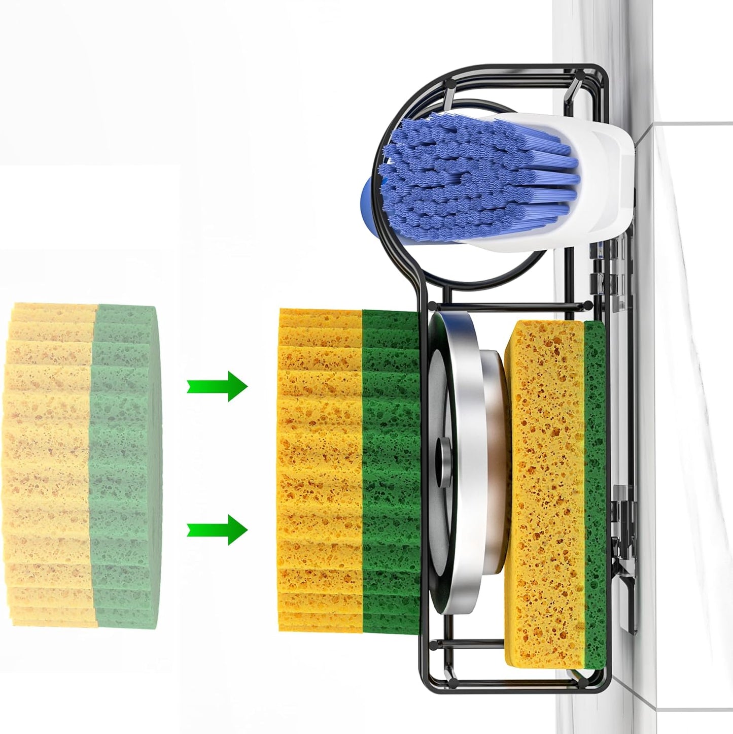 Cisily Smiley Sponge Holder for Kitchen Sink Caddy, Stainless Steel Movable Brush Holder Dish Cloth Hanger, Suction Cup Sink Caddy Organizer Accessories
