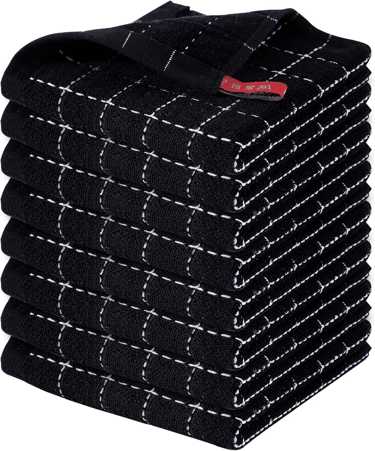 Homaxy 100% Cotton Terry Kitchen Dish Cloths, Ultra Soft and Absorbent Dish Towels for Kitchen, Suitable for Drying and Washing Dishes, 8 Pack, 12 x 12 Inches, Black