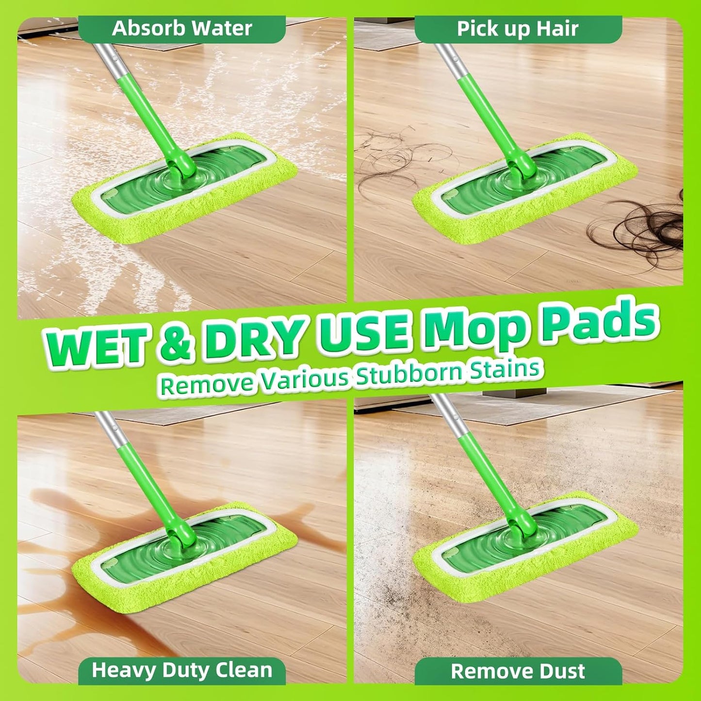 Reusable Mop Pads fit Swiffer Sweeper Mop - Microfiber Wet Pads Refill & Machine Washable Dry Sweeping Cloths for Mopping All Sealed Floors - Hardwood, Laminate, Tile & Stone (Mop is not Included)