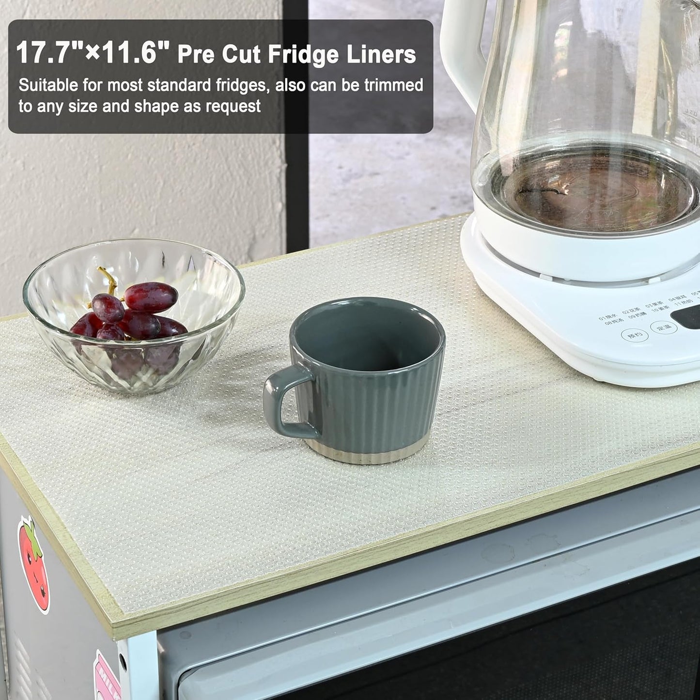 BOPART 12Pcs Refrigerator Liners Washable Fridge Shelf Liners Refrigerator Mats for Freezer Glass Shelves Kitchen Cabinets Cupboards Drawers (17.7" x 11.4")