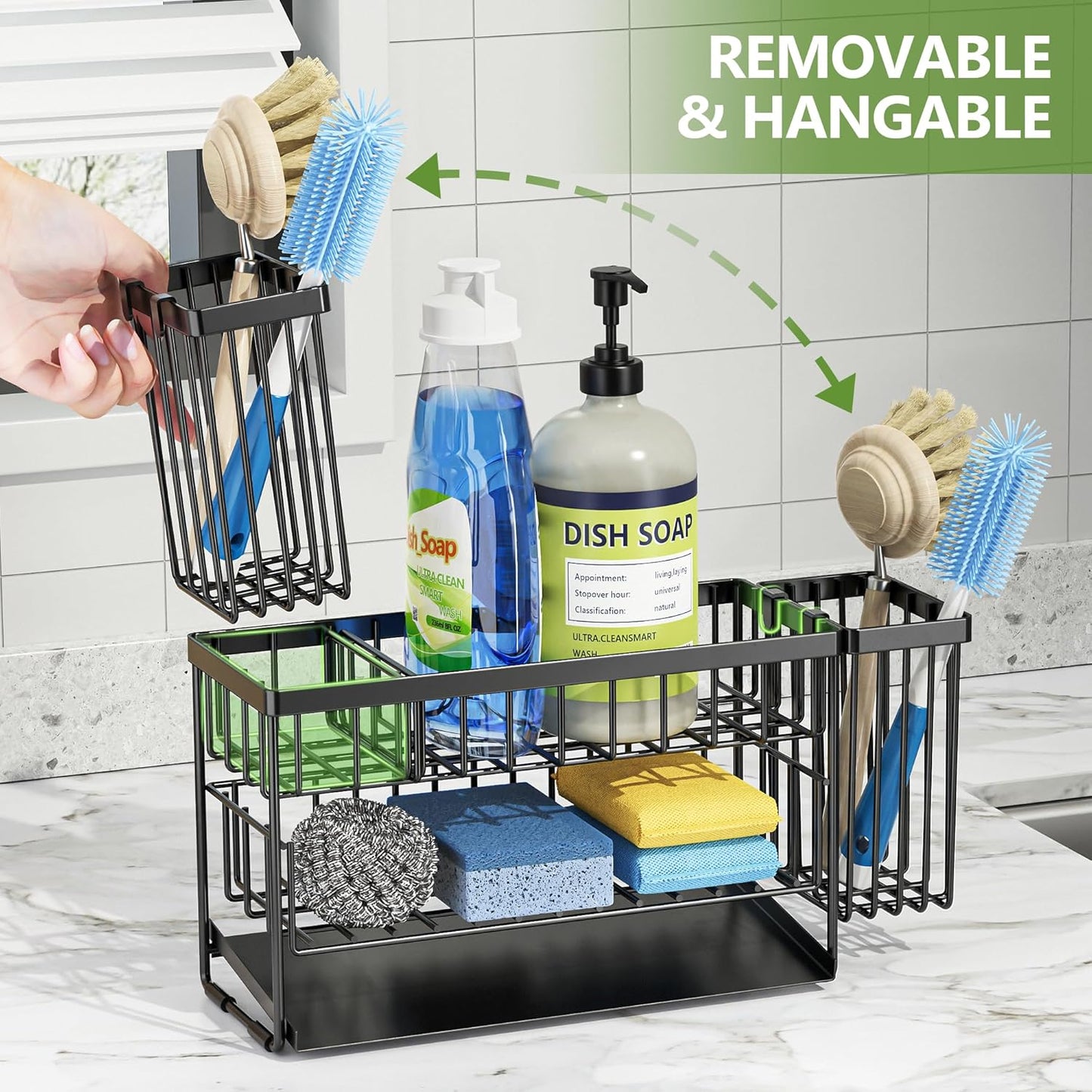 Cisily 2-Tier Kitchen Sink Caddy Organzier Rack with Flexible Dish Brush Holder, Sponge Holder for Kitchen Sink Countertop Organization Storage,Home Decor Accessories Essentials Stainless Steel