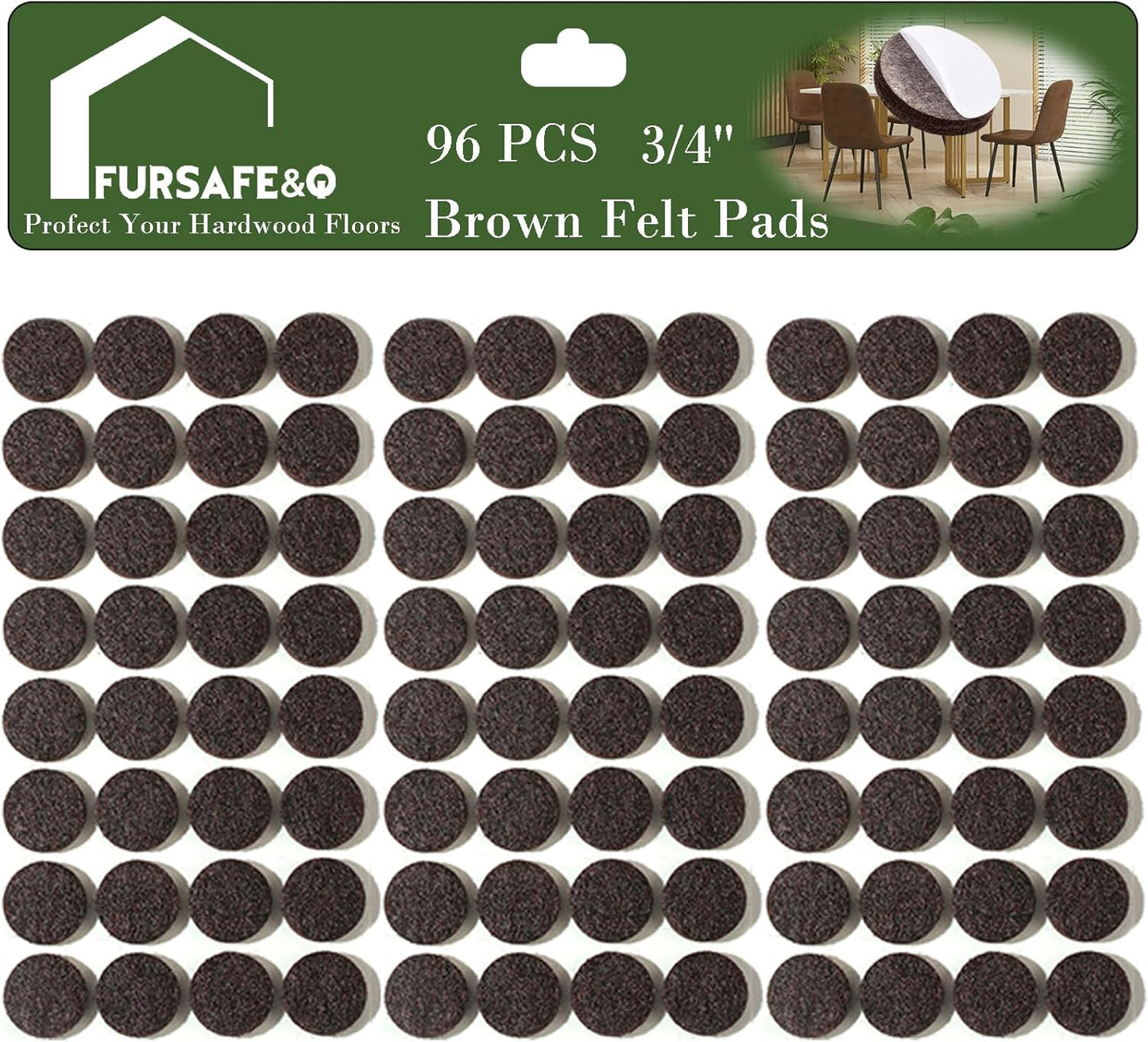 Fursafe&Q Felt Furniture Pads, Furniture Felt Pads for Hardwood Floors -Self Adhesive Chair Leg Floor Protectors, Protect Your Floors from Nicks, Bumps and Scratch,96 Pcs Round Cabinet Door Bumper