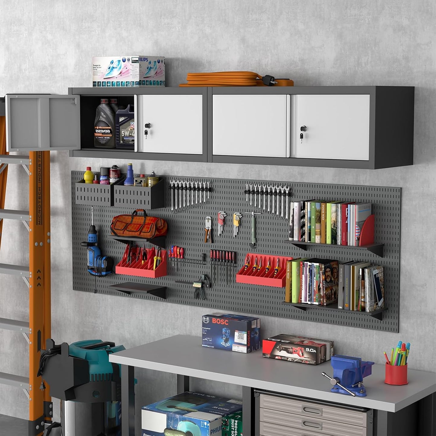 Metal Garage Storage Cabinet, Locking Cabinet Wall Mounted, 12.8" H Floating Cabinet for Warehouse, Upper Tool Cabinet with Shelf for Home Office, Basement, Kitchen, RV Organization