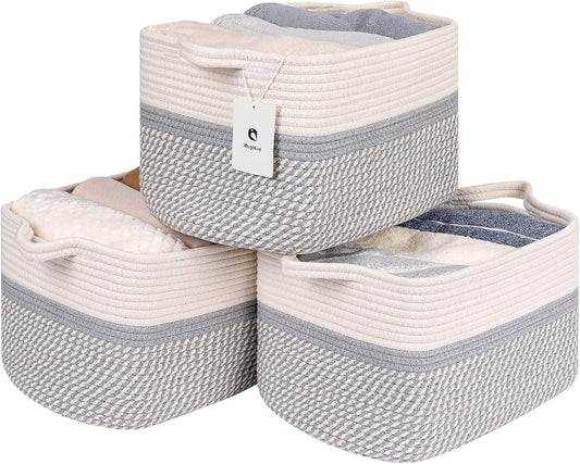 Medium and Large Woven Basket//With Handle, Used for Toys and Fabric Storage Basket used for Storing xl Storage Box, Decorative Storage Box Room 2pack (14L*10W*8.6H White/Gray, 14Lx10Wx8.6H)