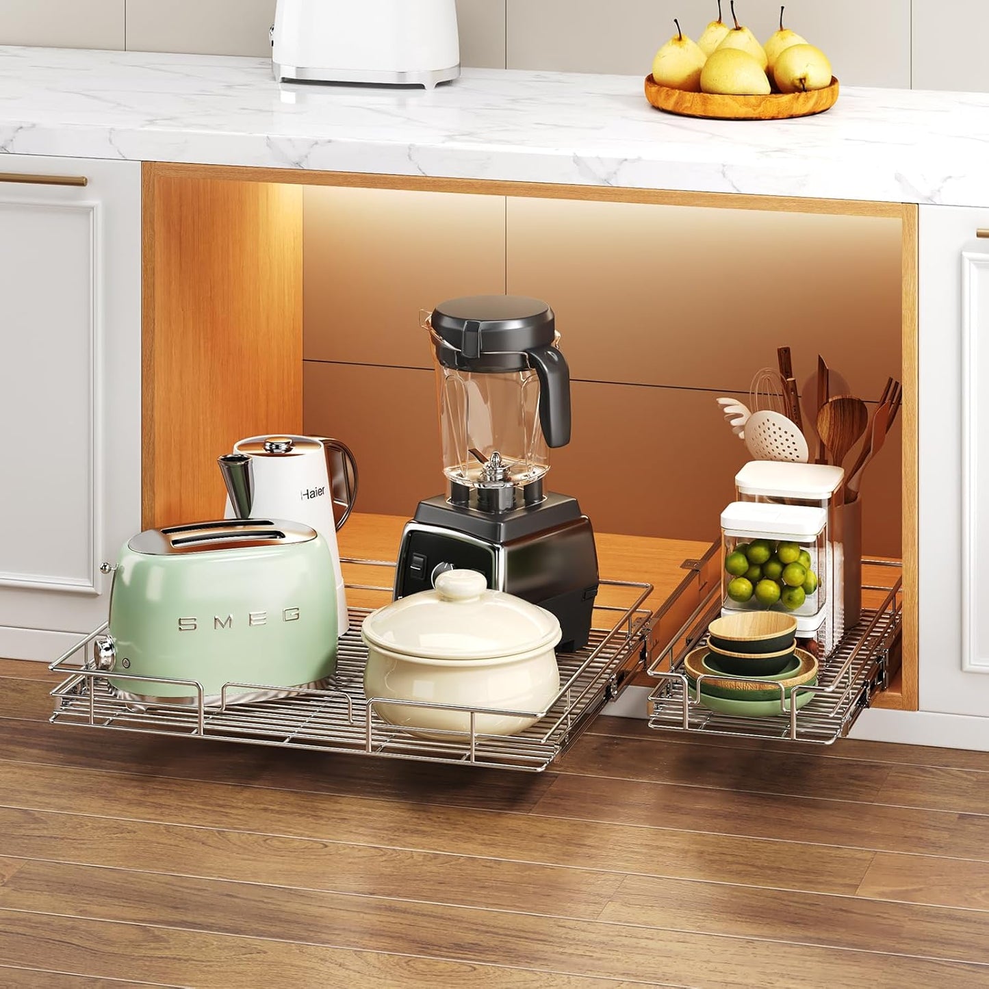 Pull Out Cabinet Organizer 30" W x 21½" D, Heavy Duty Cabinet Pull Out Shelves, Slide Out Drawers Organization for Kitchen Cabinets Bathroom