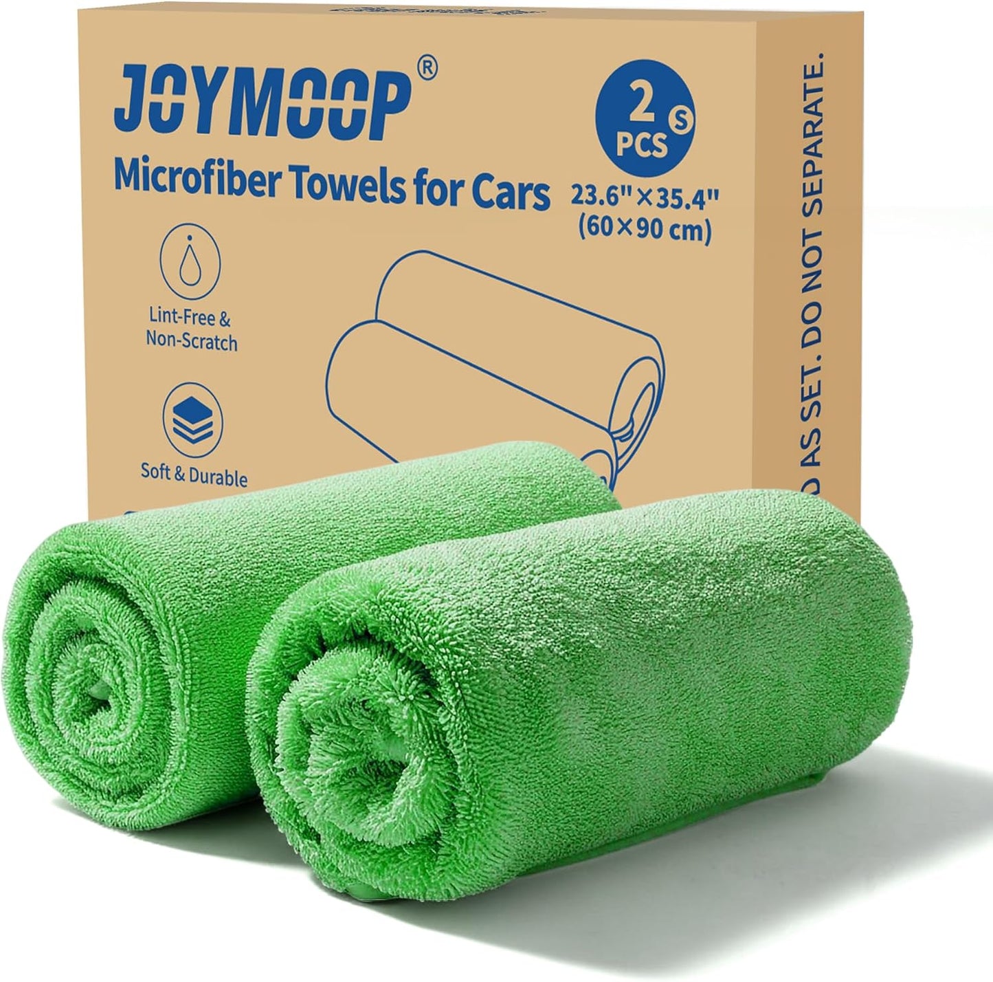 JOYMOOP Microfiber Towels for Cars, 2 Pack 35.4" x 23.6" Car Drying Towel, Green Reusable Car Towel, Quick Drying Car Microfiber Cleaning Cloth for RVs, SUVs, Trucks