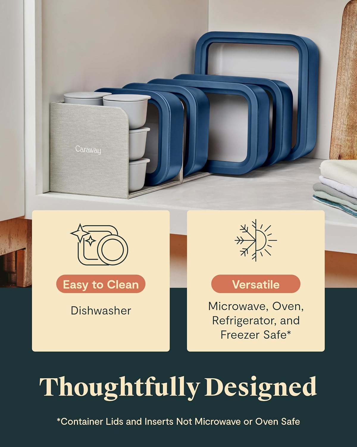 Caraway 14pc Glass Food Storage Container Set - Easy to Store, Non Toxic Lunch Box - with Glass Lids - Includes Storage Organizer & Dot & Dash Inserts - Perracotta