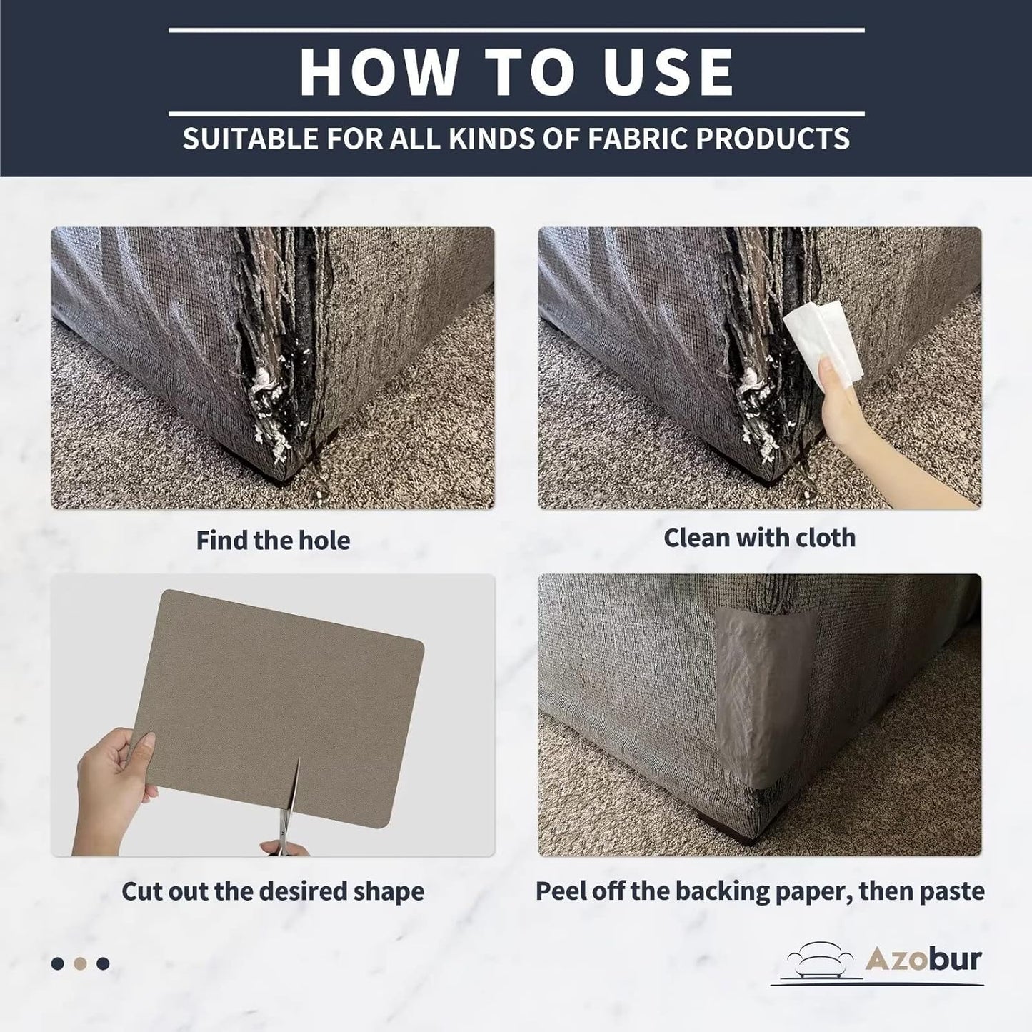 Azobur Velvet Repair Patch,Self-Adhesive Rectangular Flannel Fabric Patch,Multicolor Available Anti Scratch Velvet 8X11 Inch Peel and Stick for Sofas, Automotive Interior, Handbags,and Pillow (Gray)