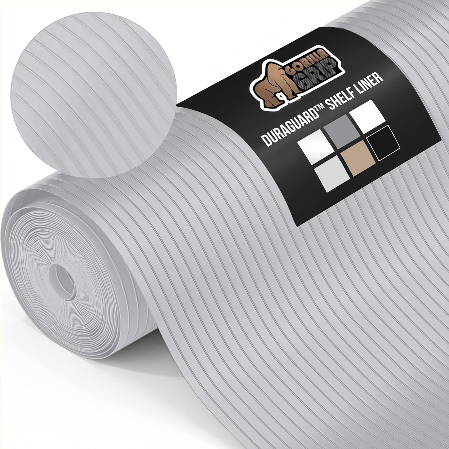 GORILLA GRIP DuraGuard Shelf Liner, 17.5x20 Non-Adhesive Cabinet Liners for Kitchen Drawers, Shelves, Refrigerator, Pantry Storage, Bathroom Closet, Durable Waterproof BPA Free Ribbed Plastic, Lt Gray