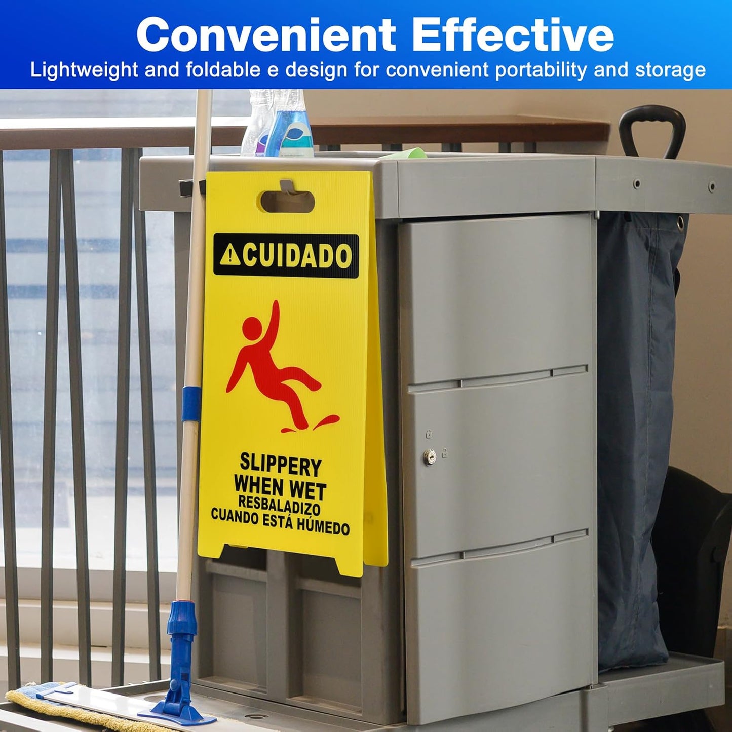 MATTHEW CLEANING 25'' Industrial Wet Floor Sign 3 Pack 2-Sided Durable Corrugated Plastic Birght Yellow Multilingual Warning Signs Commercial Caution Wet Fold-out Floor Signs For Indoors