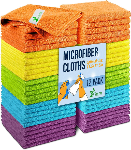 GREEN LIFESTYLE Chamois Cloth, Microfiber Cleaning Cloth 12 Pack, Borderless Towels Cleaning, Car Microfiber Towel, Drying Car Wash Towels (11.5" x 11.5", Multicolor)
