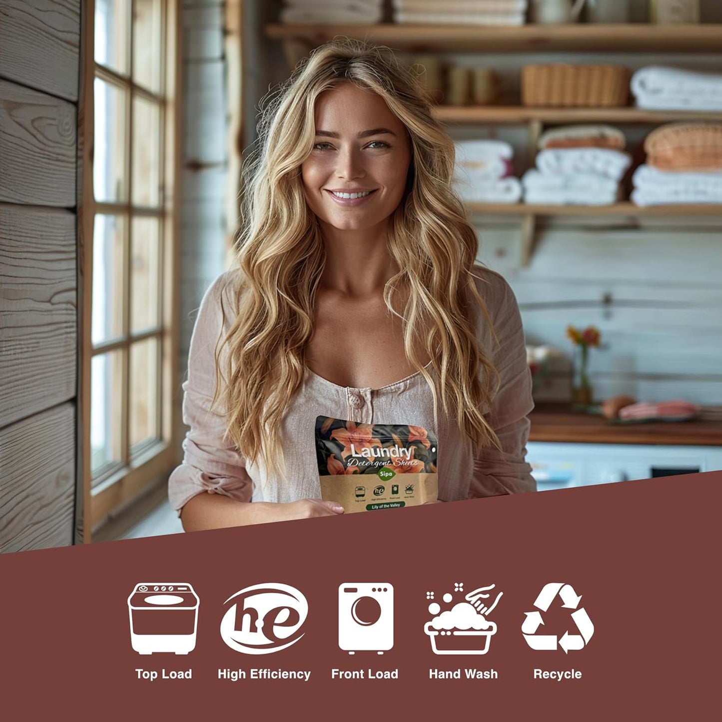 SIPA Laundry Detergent Sheets Bag - 30 Sheets, Up to 60 Loads, Lily of the Valley Scent, Phosphorus-Free, High Efficiency, (30 Count (Pack of 40))