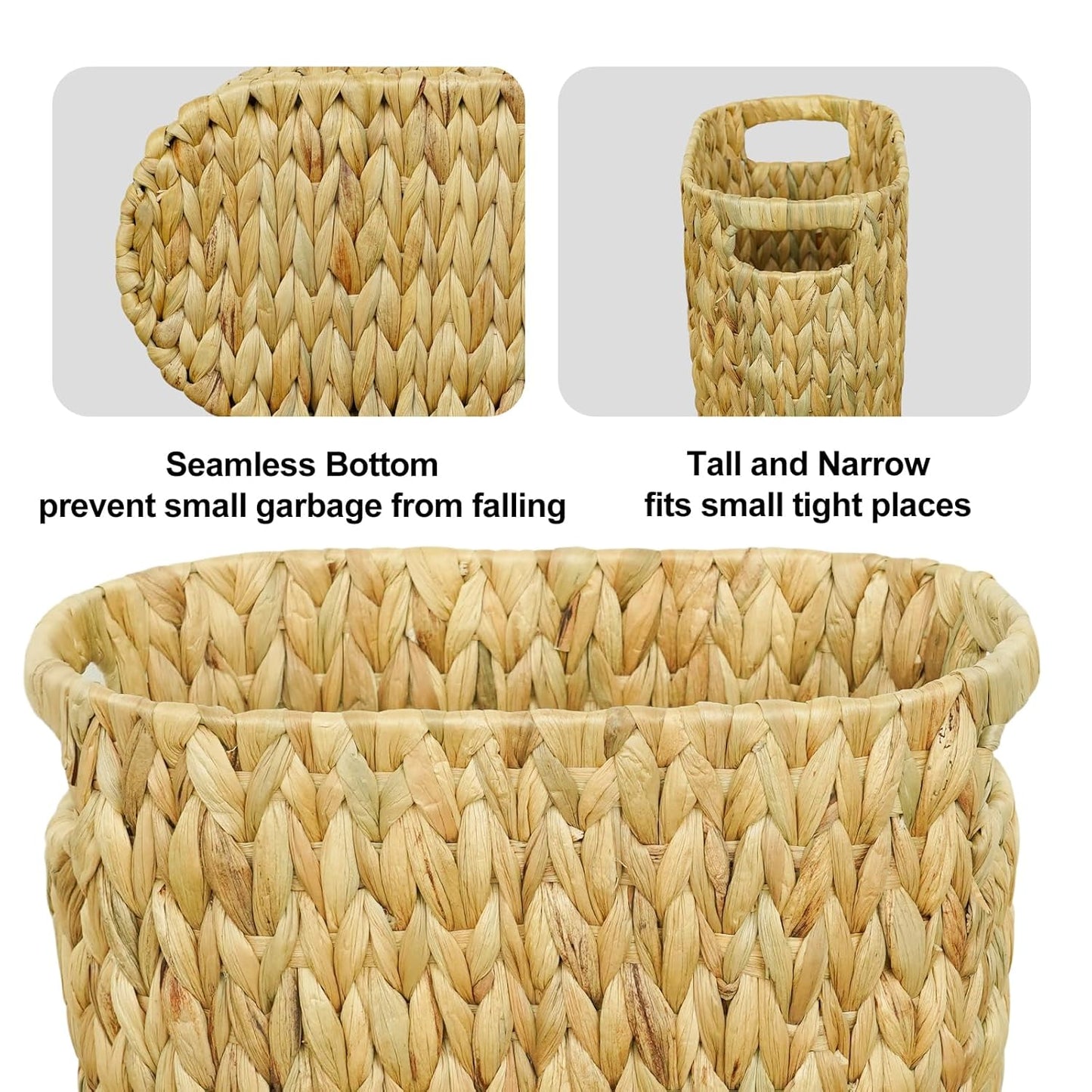 Wicker Trash Can,Bathroom Trash Can,Water Hyacinth Wicker Waste Basket for Bathroom,Handwoven Narrow Small Waste Basket for Bedroom,Office,5 Gallon