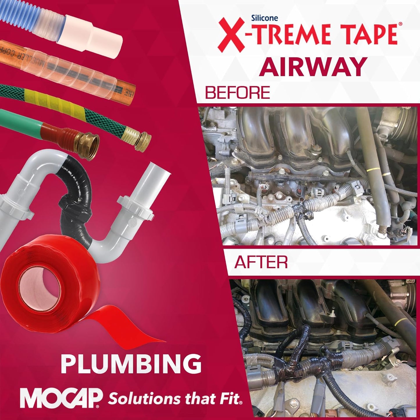 X-Treme Tape MOCAP Heavy Duty Electrical Tape, Self-Fusing Silicone Rubber, Waterproof & Insulating Flexible Tape, Electrical for Hose, Automotive, Outdoor & Repairs - 1" x 10ft Roll - Bright Red