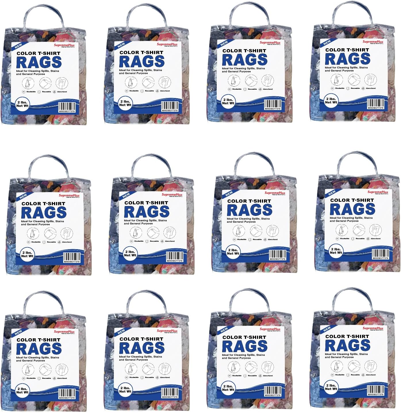 Premium Color Knit Cleaning Rags (2 lb. Bag - Pack of 12) – Shop Rags Bulk for Workshops, Mechanics, Painters, and Home Use, Multipurpose Cotton T-Shirt Rags